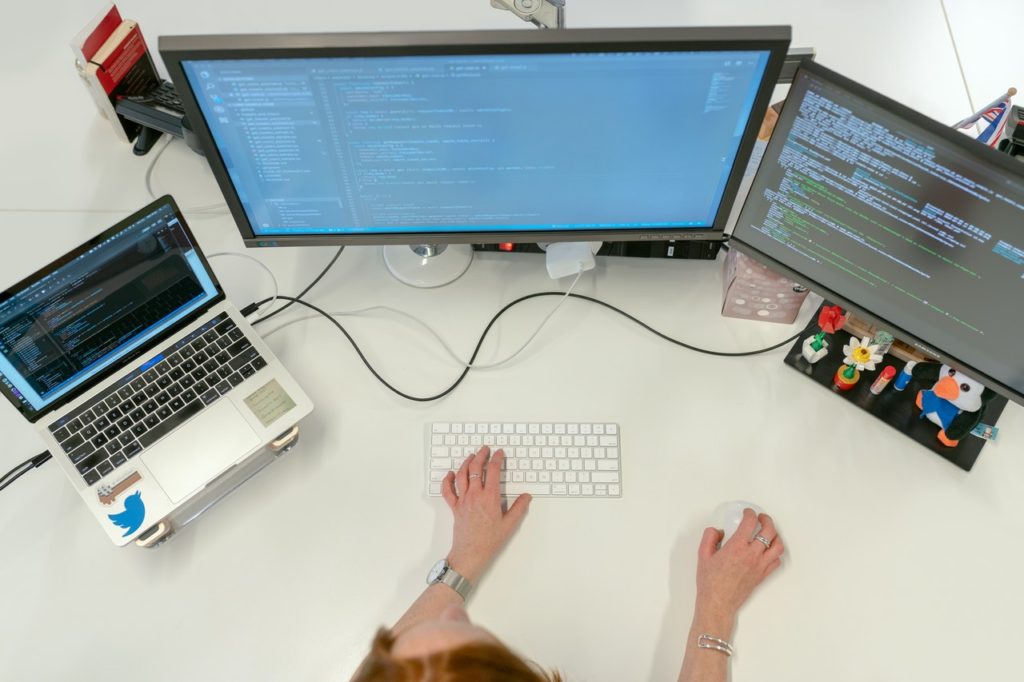 Woman coding software