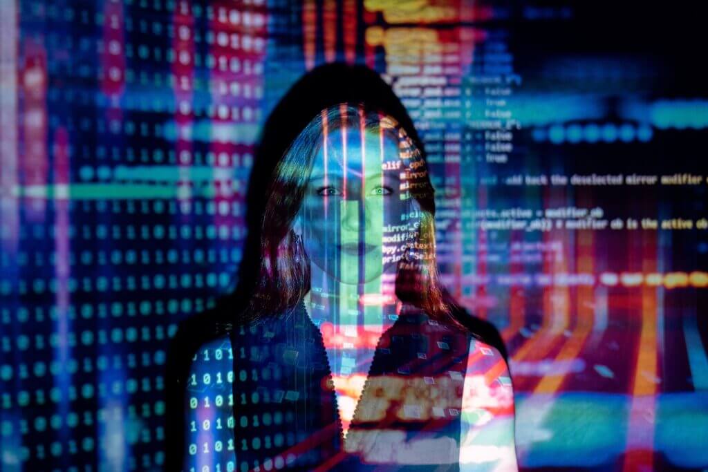 A woman superimposed with code photo.