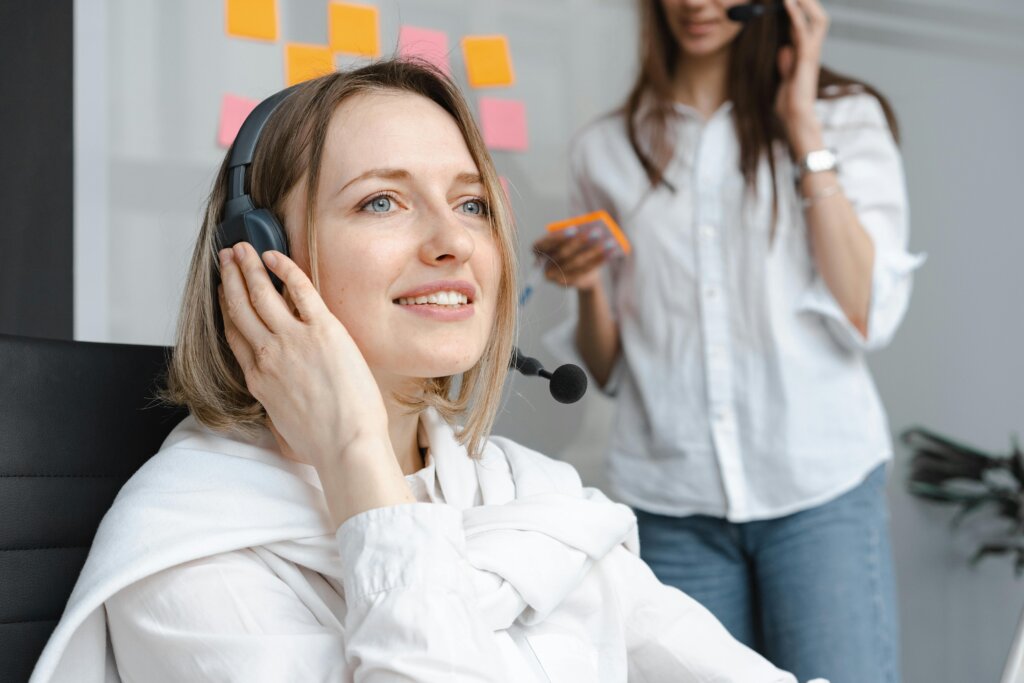 Shallow Focus of Woman Working in a Call Center
