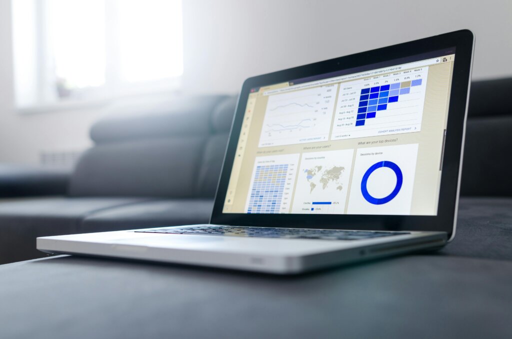 Close-up Photo of Gray Laptop with Dashboards. 
